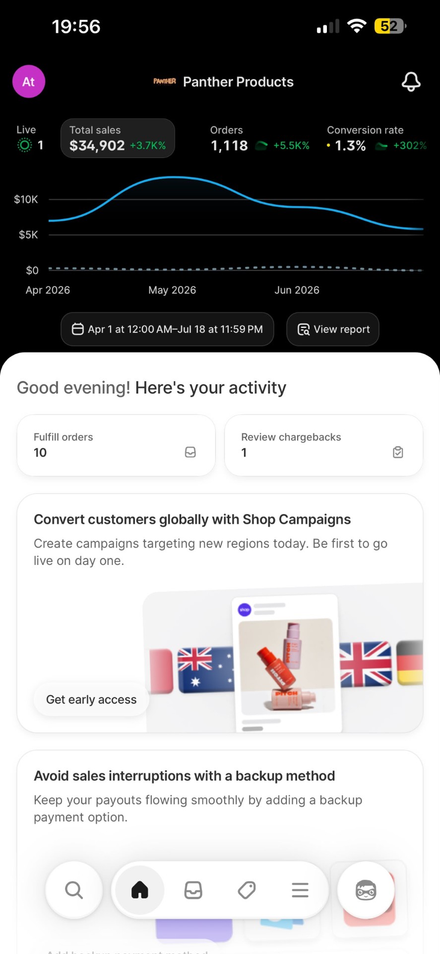 Mobile view of client store performance